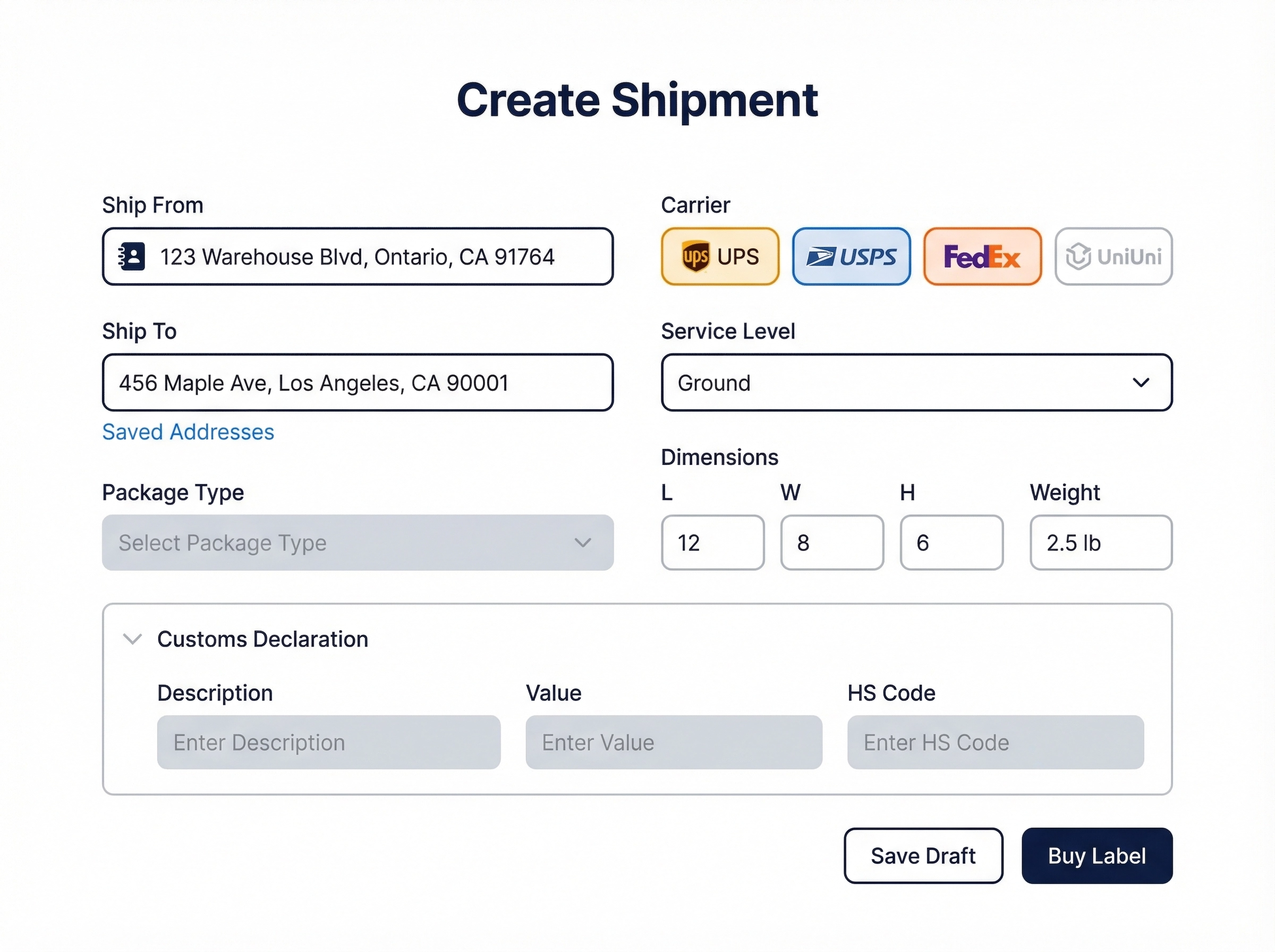 eBizHub Shipping & Logistics — One-Stop Shipment Creation